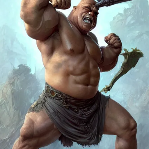 Image similar to hulking herculean barbarian danny devito, masterpiece, intricate, elegant, highly detailed, digital painting, artstation, concept art, smooth, sharp focus, illustration, art by artgerm and greg rutkowski and alphonse mucha and uang guangjian and gil elvgren and sachin teng, symmetry!!