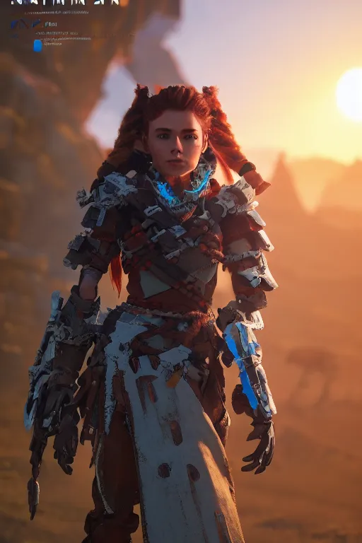 Image similar to combination suit armor aloy horizon forbidden west horizon zero dawn robot ninja mask helmet backpack tribal, aesthetic octane render, 8 k hd resolution, by ilya kuvshinov and cushart krentz and gilleard james radiating a glowing aura cgi rtx 2 0 2 2