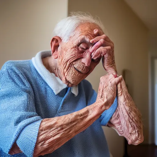 Prompt: elderly man dabbing, nursing home, canon eos r 3, f / 1. 4, iso 2 0 0, 1 / 1 6 0 s, 8 k, raw, unedited, symmetrical balance, wide angle