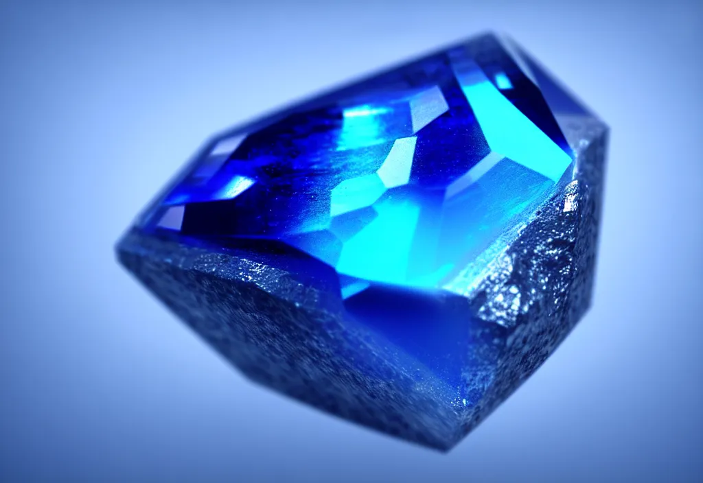 Prompt: crystal gemstone blue rendering, single, photorealistic, bright backround, photography, artstation