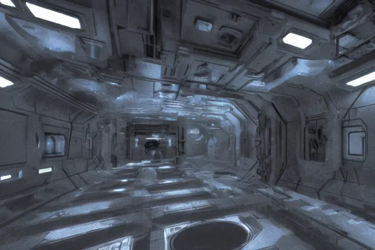 Image similar to interior of a space shp, cryogenic pods, giger stye, volumetric lighting, atmospheric