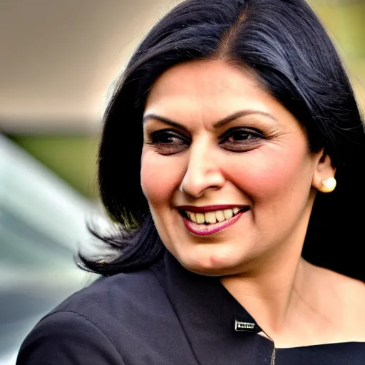 Prompt: priti patel by Wayne Barlow