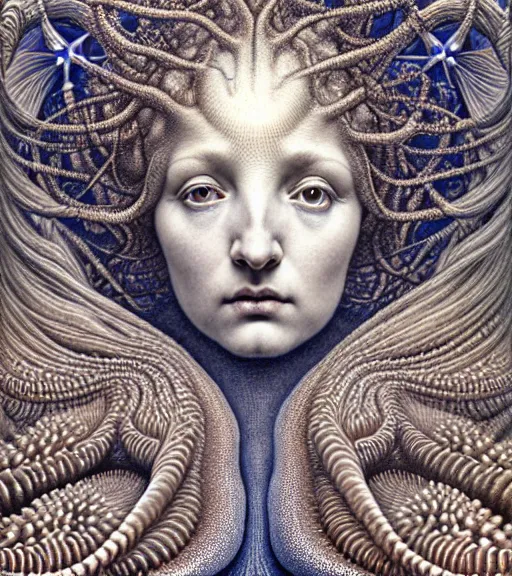 Prompt: detailed realistic beautiful starfish goddess face portrait by jean delville, gustave dore, iris van herpen and marco mazzoni, art forms of nature by ernst haeckel, art nouveau, symbolist, visionary, gothic, neo - gothic, pre - raphaelite, fractal lace, intricate alien botanicals, ai biodiversity, surreality, hyperdetailed ultrasharp octane render