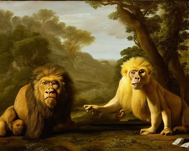 Image similar to gorilla and lion by pieter claesz