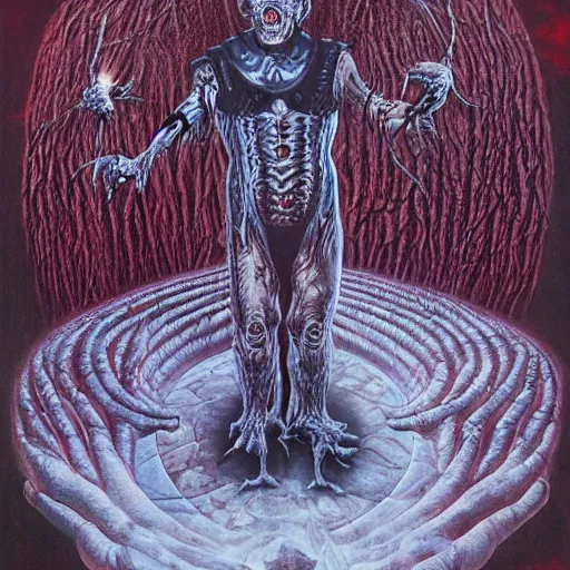 Image similar to a death metal album cover art depicting benjamin netanyahu as a hellish overlord, by wayne barlowe