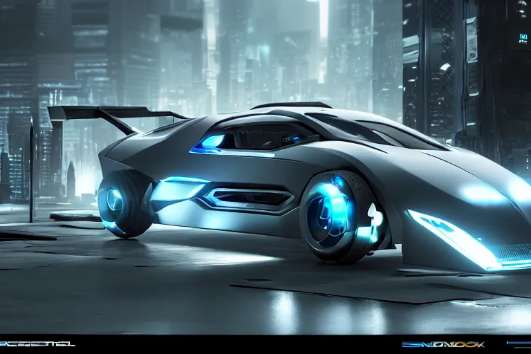 Image similar to cyberpunk batmobile concept inspired sports car, futuristic look, highly detailed body, very expensive, photorealistic camera shot, bright studio setting, studio lighting, crisp quality and light reflections, unreal engine 5 quality render