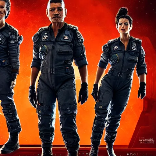 Prompt: The Expanse Rocinante crew portrait, highly detailed, realistic