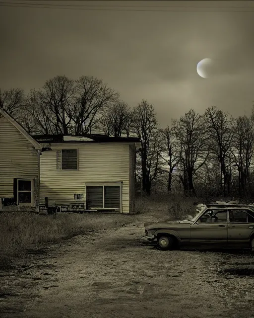 Prompt: the widening gyre, in the style of gregory crewdson, dark and moody