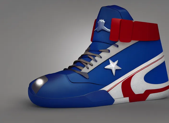 Image similar to basketball sneakers concept of captain america, cinema 4 d render, octane render, smooth, sharp focus