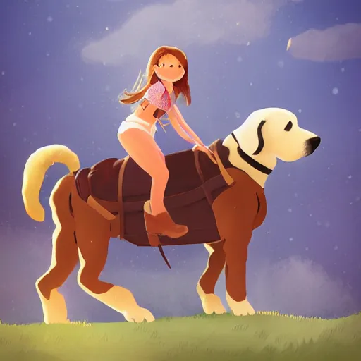 Image similar to girl riding a giant dog in the park, trending on artstation