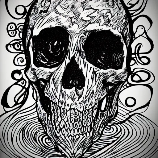 Image similar to A skull with lots of spirals in the style of junji ito