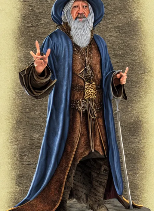 Image similar to highly detailed, hyper realistic wizard with a dungeon background