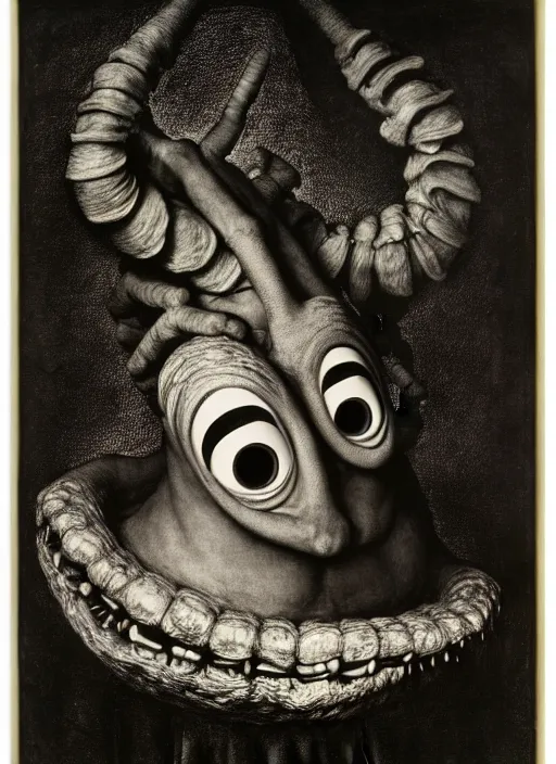 Prompt: photograph of mike wazowski by hieronymus bosch, joel peter witkin, misha gordin, gustave dore, matte painting