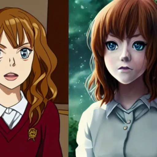 Prompt: emma stone as hermione granger as an anime