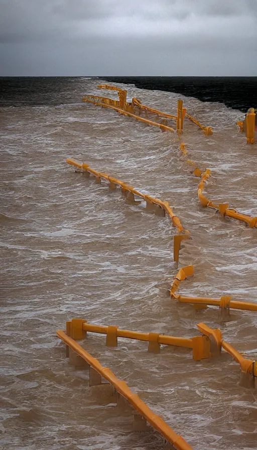 Prompt: high fantasy storm surge barriers, colour pentax photograph