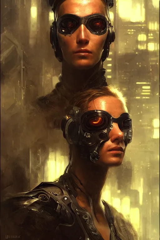 Prompt: a futuristic cyberpunk hacker a cybernetic eyepatch, upper body, highly detailed, intricate, sharp details, dystopian mood, sci-fi character portrait by gaston bussiere, craig mullins