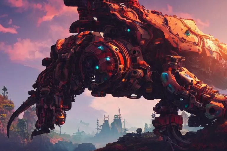 Image similar to scorcher machine mecanical creature robot of horizon forbidden west horizon zero dawn radiating a glowing aura global illumination ray tracing hdr fanart arstation by ian pesty and alena aenami artworks in 4 k