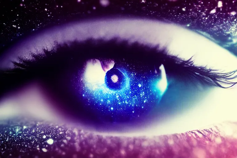 Image similar to a galaxy is inside of an eye, beautiful eye, eye, eye of a woman, realistic, ultra realistic, macro photo, beautiful, digital art, conceptual art, trending on artstation