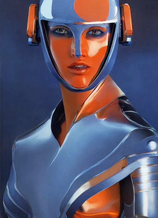 Prompt: ( ( symmetry ) ) closeup portrait of a chrome stunning cyborg girl, ( ( ( crying ) ) ), racer jumpsuit with shoulder pads, strong cinematic light, blue orange, viscous volumetric smoke, mist, by gerald brom, by mikhail vrubel, by peter elson, muted colors, extreme detail, trending on artstation, 8 k