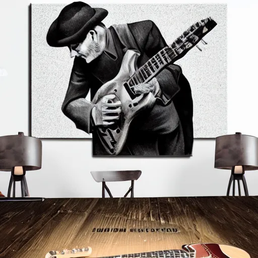 Prompt: 1940's man playing an electric guitar, photorealistic art, hd, 8k, intricate details, high definition, real life