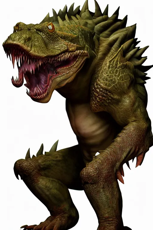 Image similar to Renekton from League of Legends, photorealistic full body, studio lighting, white ambient background, highly detailed