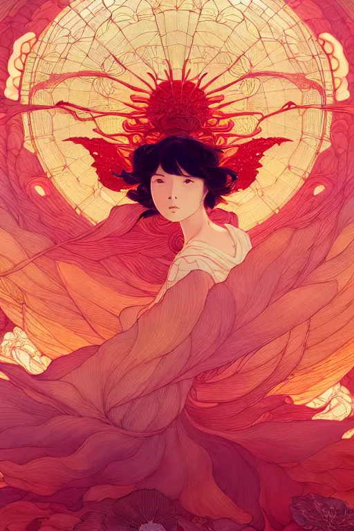 Image similar to a beautiful exquisite delicate hyperdetailed character design 4 k wallpaper illustration of a huge reddish phoenix, victo ngai style, from china, style of studio ghibli, makoto shinkai, raphael lacoste, louis comfort tiffany, denoise, deblurring, artgerm, xision, james jean, ross tran, chinese style