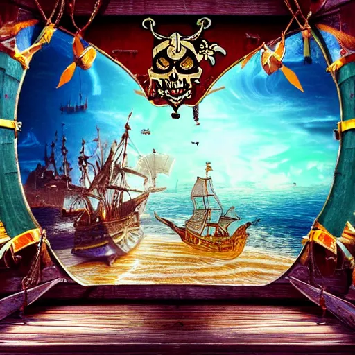 Image similar to pirate ship fly nekclace clothing fashoin village pretty place landscape concept art City fantasy artwork