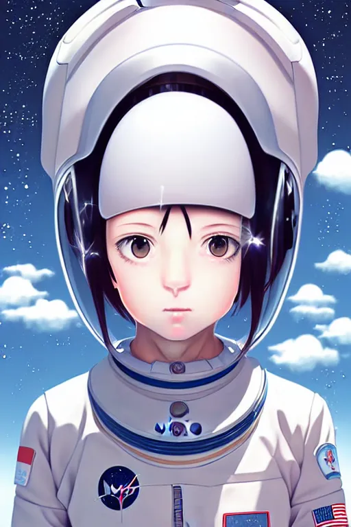 Prompt: portrait of a girl with astronaut helmets by range murata, cloudy sky the milky way background lush landscape ln illustration concept art anime key visual trending range murata