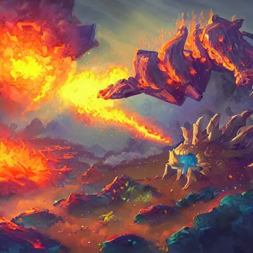 Prompt: giant fiery meteors rain, hearthstone art style, epic fantasy style art, fantasy epic digital art, epic fantasy card game art