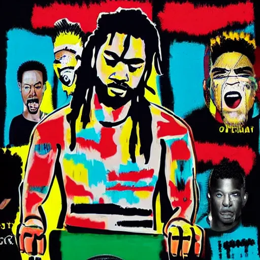 Prompt: roman reigns album cover basquiat style