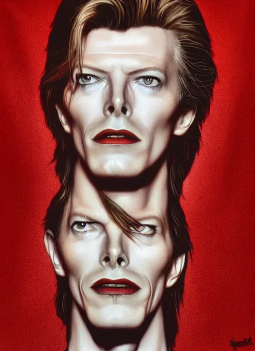 Image similar to twin peaks poster art, portrait of david bowie lost in the labyrinth of the red room, other dimension, this is his fate for the next two years, by michael whelan, rossetti bouguereau, artgerm, retro, nostalgic, old fashioned