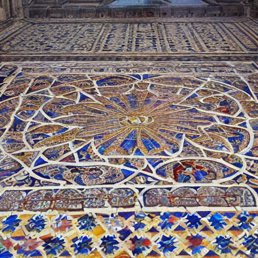 Image similar to detailed, intricate, roman mosaic of penrose tiles on the floor of notre dame cathedral