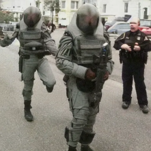 Image similar to arrest of an extraterrestrial grey alien zeta reticulan by spetsnaz