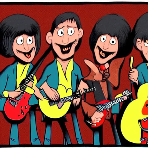 Image similar to mice playing in a rock band inspired by the beatles, animation, art by ken anderson and mel shaw,