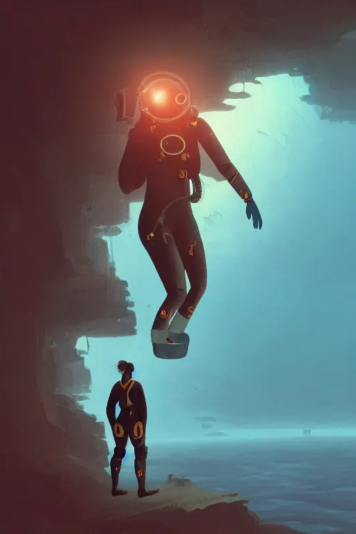 Image similar to diving suit in the ocean, digital art, in the style of greg rutkowski, trending on artstation