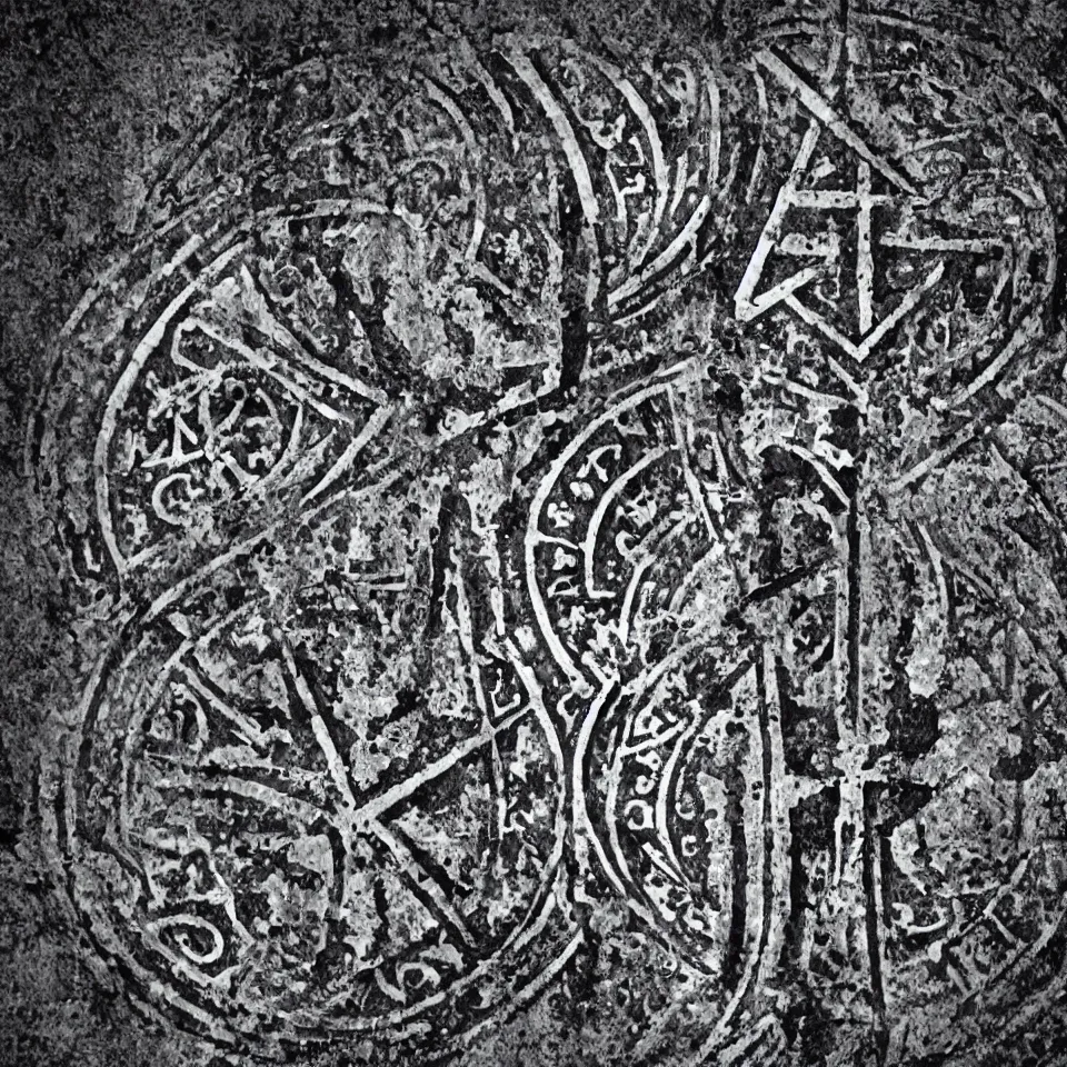 Prompt: ancient religious symbol for the word ersatz, black and white, high contrast
