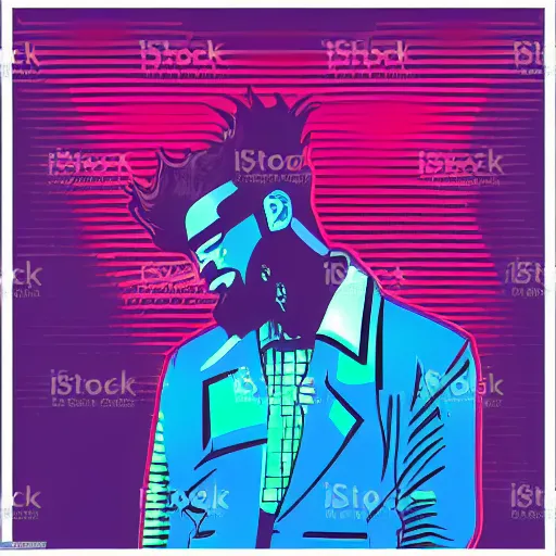 Image similar to a closeup of a man in retro colors, synthwave style, 2 d digital vector art