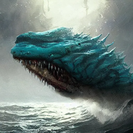 Image similar to never seen before sea monster deep in the ocean, by greg rutkowski, trending on artstation