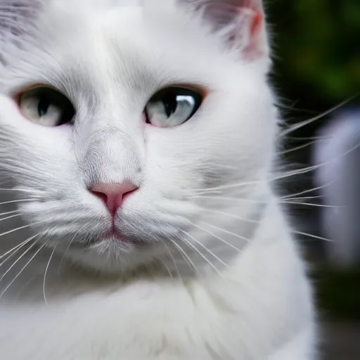 Prompt: cute white haired cat sticking his nose near the lens, wide angle camera, 4k photo