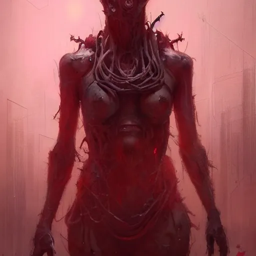 Prompt: concept art by greg rutkowski, an horrible creature made of twisted flesh, roaming a desolate brutalist futuristic environment reddish lighting, scary and creepy atmosphere, frightening and creepy atmosphere, scifi, highly detailed portrait, digital painting, artstation, concept art, smooth, sharp foccus ilustration, artstation hq