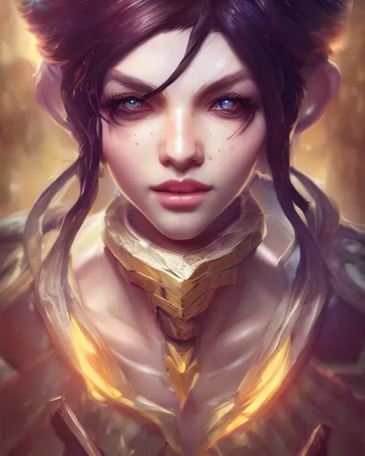 Image similar to league of legends portrait, au naturel, hyper detailed, digital art, trending in artstation, cinematic lighting, studio quality, smooth render, unreal engine 5 rendered, octane rendered, art style by klimt and nixeu and ian sprigger and wlop and krenz cushart.