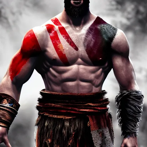 Prompt: Cristiano Ronaldo as Kratos in God of War, 4k