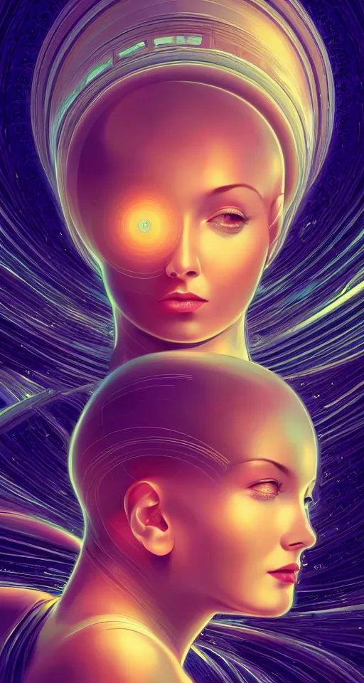 Prompt: art deco close up portait of head surrounded by spheres, like a dream digital painting curvalinear clothing cinematic dramatic fluid lines otherworldly vaporwave interesting details epic composition by artgerm