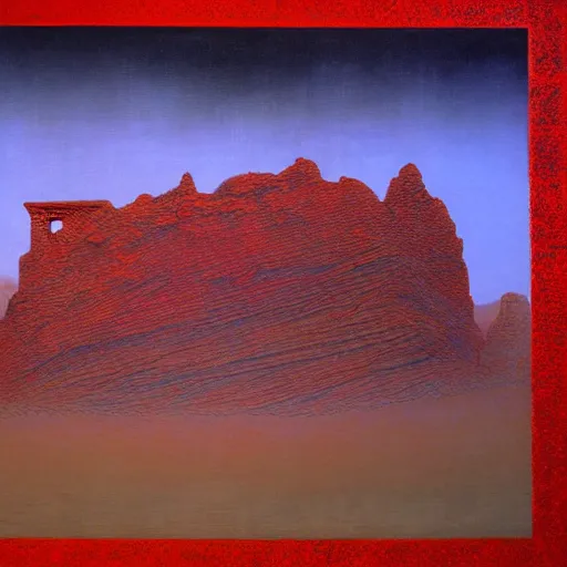 Prompt: only red colour, alien landscape of wadi rum, filigree ornaments, jordan, volumetric lights, beksinski