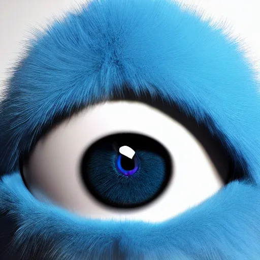 Prompt: fur blue monster, big eye, full body, hyper realistic, photoreal render, octane render, trending on artstation