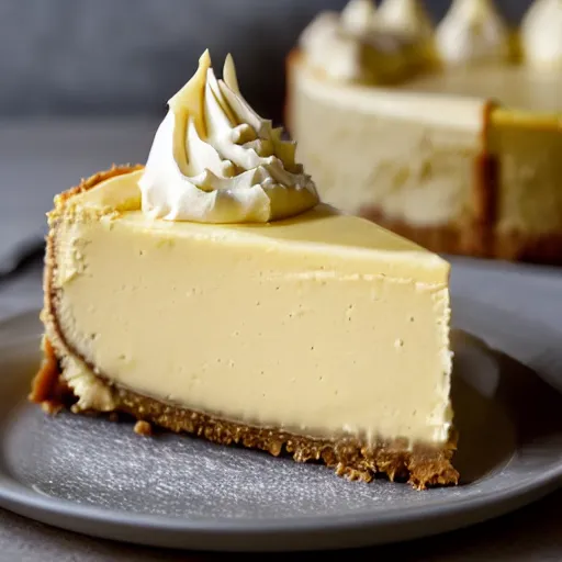 Prompt: close view of a delicious sweet and perfect durian cheesecake piece, award winning, 4 k, beautiful