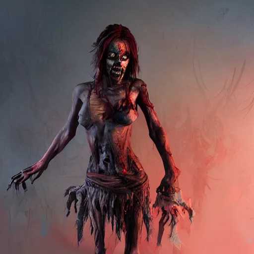 Image similar to Zombie, full body shot, fantasy, medieval, vivid colors, elegant, concept art, sharp focus, beautiful face, digital art, Hyper-realistic, 4K, Unreal Engine, Highly Detailed, HD, Dramatic Lighting by Brom, trending on Artstation