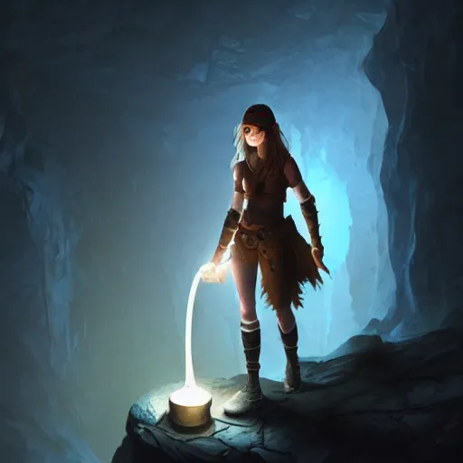 Image similar to a epic hero adventurer holding a torch in a dark cave, artgerm, realistic, cryengine, symmetric