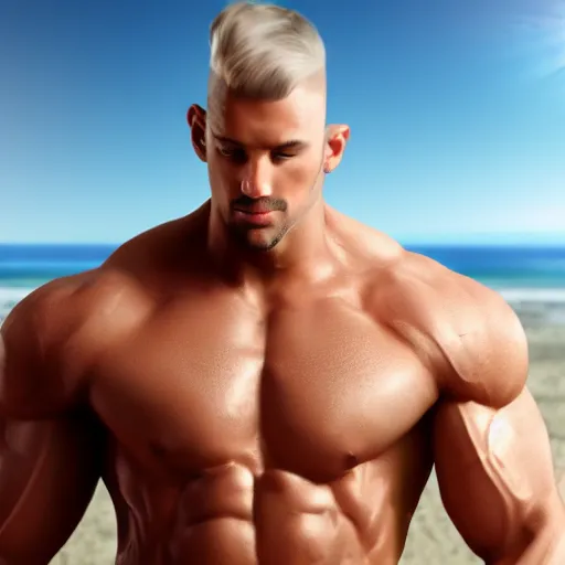 Image similar to a handsome muscular man at the beach realistic