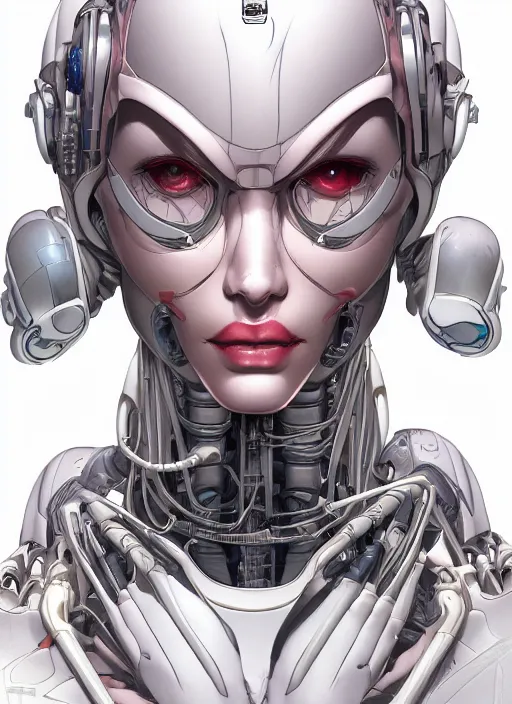 Image similar to portrait of a beautiful cyborg woman by Yukito Kishiro, biomechanical, hyper detailled, trending on artstation